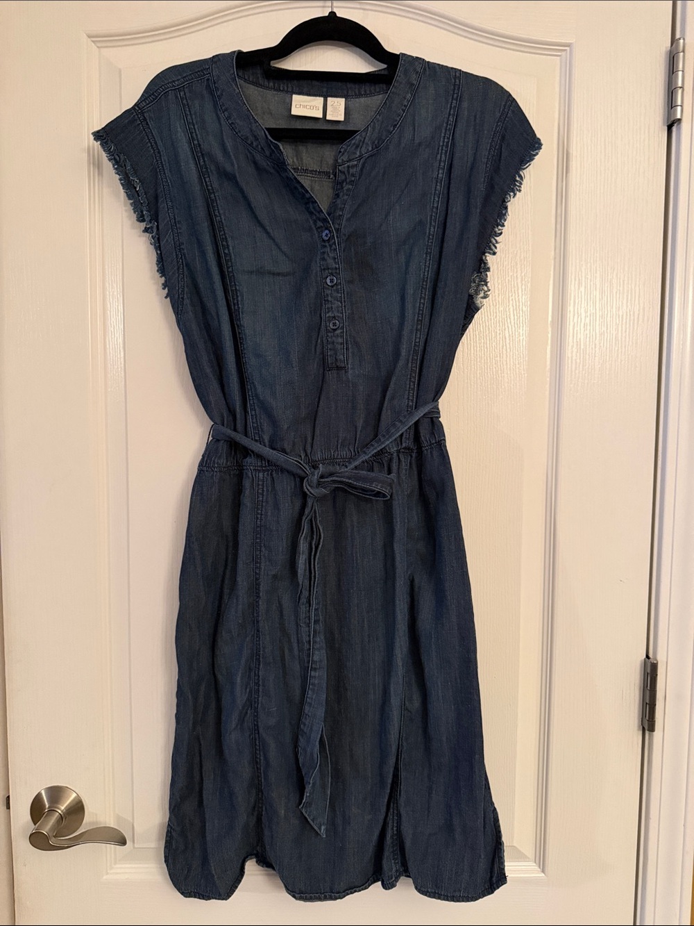 Chicos Denim Tie-Waist Shirt Dress - Dark Blue